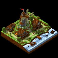 Moon shape at night, me, voxel art, 2021. Windmill By The Sea Voxel Art Animation On Behance