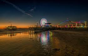 Historic santa monica pier entrance sign. Wallpaper Lights United States Beach Twilight Sea Ocean Coast Sunset Night California Evening Sand Seaside Reflection Pier Santa Monica Images For Desktop Section Pejzazhi Download