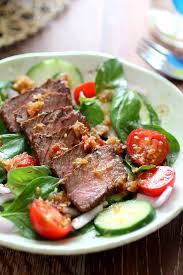 Gingery and savory with a slightly spicy kick. Spicy Basil Beef Salad Rasa Malaysia