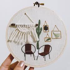 Chairs And Macrame Embroidered Hoop Handmade Embroidery Wall Hanging Wall Decor By Sweetm Embroidery Hoop Wall Flower Embroidery Designs Embroidery Hoop Art