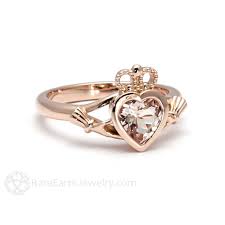 Morganite Claddagh Ring Engagement Or Promise Rare Earth Jewelry Morganite Engagement Ring Celtic Wedding Rings Celtic Jewelry