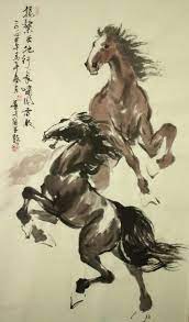 horse the joyful duo by simon chan malaysia horse painting horse art sumi e painting