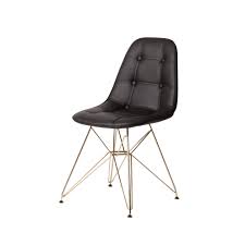 Dsr Style Black Leather Side Chair With Gold Legs