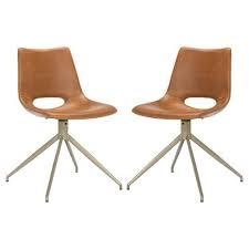 Set Of 2 Danube Midcentury Modern Leather Swivel Dining Chair Safavieh Swivel Dining Chairs Dining Chairs Leather Swivel Chair