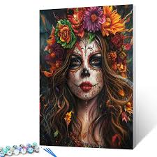 Autumn Floral Skull Woman Paint by Numbers