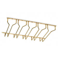 Handcrafted oak wine barrel stave glasses holder. Glass Rack 5 Column Hanger Brass Finish S3i Group