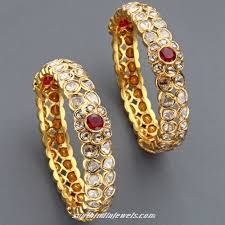 Gold Bangles With Precious Stones South India Jewels Gold Bangles Design Bangles Jewelry Designs Gold Bangles