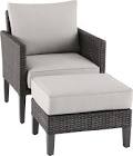 Renfrew Outdoor Patio Sectional Chair & Ottoman Set w/UV-Resistant Cushions, 2-pc Canvas