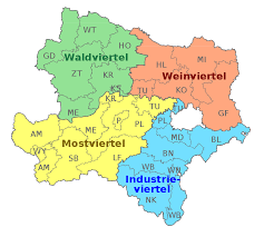 Die auf die fläche bezogen kleinsten bezirke sind die statutarstädte krems an der donau, wiener neustadt. File Karte Noe Viertel Beschriftet Bezirke Svg Simple English Wikipedia The Free Encyclopedia