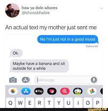 An Actual Text My Motherjust Sent Me No I M Just Not In A Good Mood Delivered Maybe Have A Banana And Sit Outside For A While Qwertyuiop Ifunny Fast food can have an adverse impact on the cardiovascular and digestive systems.