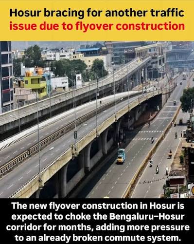 Bengaluru commuters are staring at another traffic disaster. The new flyover construction in Hosur is expected to choke the Bengaluru–Hosur corridor for months, adding more pressure to an already broken commute system.