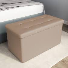 Songmics 110 x 38 x 38 cm pouf poggiapiedi sgabello pieghevole carico max. Pouf O Panca Contenitore In Ecopelle Trapuntata Colore Tortora