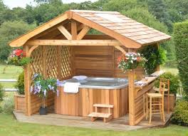 Building a gazebo enclosure helps make your hot tub the focal point of your backyard and designs can include plenty of space for lounge chairs, outdoor kitchens or a bar area. 9 Amazing Hot Tub Gazebo Ideas Housessive