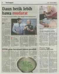 Beliau berkata, kaedah paling efektif untuk mengelak demam denggi berdarah adalah menyedari tanda amaran, kejutan denggi dan pesakit diberi cecair intravena. 2525 Harian Metro 28 1 16 Daun Betik Lebih Bawa Mudarat Ppim