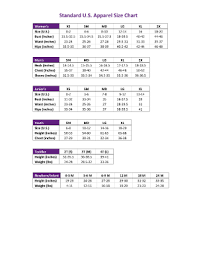 28 printable standard u s apparel size chart forms and