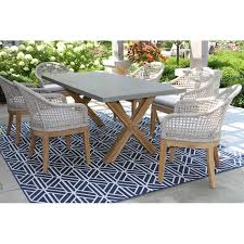 Rex 7 Piece Teak Dining Set With Sunbrella Cushions Teak Dining Chairs Sunbrella Cushions Teak Dining Furniture