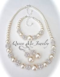 Chunky Perle Schmuckset Swarovski Perlen 3 Teiliges Perlenset Halskette Armband Und Ohrringe Brautmutter Hochzeit Armband Braut Brautschmuck Perlenschmuck Set