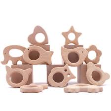 Animal Wooden Teether Natural Unfinished Beech Wood Baby Teething Wooden Look Wood Teething Toys Wooden Teether Baby Teething Toys