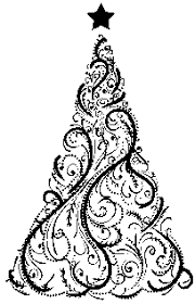 Black And White Christmas Trees Clipart Flourished Christmas Tree Technique Junkies Free Christmas Printables Printable Christmas Cards Christmas Stamps Rubber