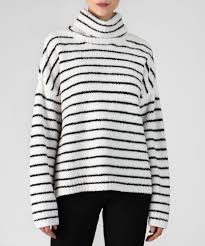 Black And White Striped Sweater Women S Chenille Funnel Neck Sweater Black White Stripe In 2020 Funnel Neck Sweater Black Sweaters Black White Stripes