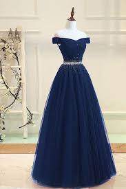 Tulle Navy Blue Off The Shoulder Long Prom Dress Evening Dress M214 Prom Dresses Blue Prom Dress Shopping Navy Prom Dresses
