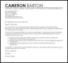 Anaesthesia Technician Cover Letter Sample Cover Letter Templates Examples