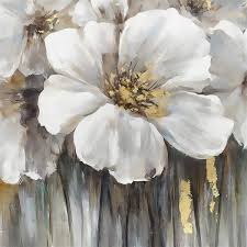 Dünyanın en güzel çiçek resimleri, yağlıboya çiçek resimleri, gelincik çiçek resimleri. White With Gold Flower Yagli Boya Dokulu Tablo Tabloplus Com