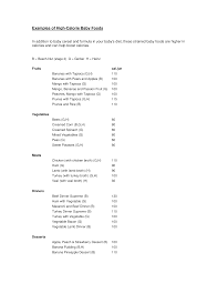 Baby Food Calorie Chart Templates At Allbusinesstemplates