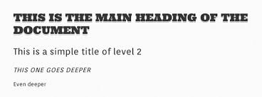 If you use headings, every section this third level heading is indented, and smaller or in italics to set it off from second level heading. Heading Set Styling With Css