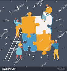 Vector Cartoon Illustration Of Teamwork In Process Creating New Project Big Color Puzzle Art Work Human Characte Cartoon Illustration Puzzle Art Illustration