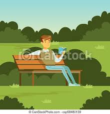 Maybe you would like to learn more about one of these? Young Man Sitting On The Bench In The Park And Reading A Book Flat Vector Illustration Design Element For Poster Banner Canstock