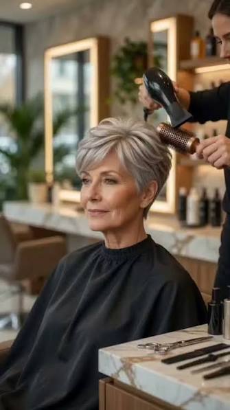 First visit looking for the perfect transformation. Chic layered pixie haircut with textured layers and side-swept bangs, styled for volume and movement. Modern short hair transformation with effortless, edgy vibes. Deep brunette