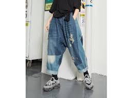 Womens Loose Fitting High Waisted Ripped Jeans Pants With Etsy A3 size and looks amazing in a frame. womens loose fitting high waisted ripped jeans pants with pockets womans casual pants unique pants baggy pants harem pants for women