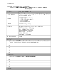 Format Laporan Ringkas Aktiviti Dan Program Jpwpkl 2016