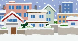 雪が降る住宅街のイラスト（背景素材） | かわいいフリー素材集 いらすとや