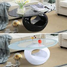 It measures 47 in length, 23 in width and comes with a height of 16.5. Modern High Gloss Glass Oval Coffee Table Living Room Furniture Black White Ebay