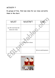 English Worksheets School Rules Activity Chart