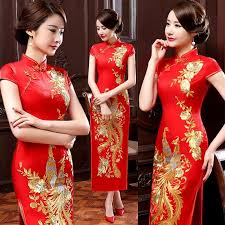 Summer New Red Chinese Bride Wedding Qipao Dress Women Satin Long Slim Cheongsam Embroidery Flower Amp Peacock S M L Dress Up Outfits Chinese Bride Qipao Dress