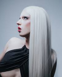 Drag Queen White Hair Red Lips Elegant Black Dress