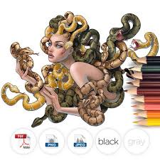 Medusa coloring pages for kids. Adult Coloring Page Medusa Etsy