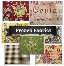 Blue and red toile fabric. French Country Decorating Ideas
