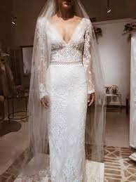 Wedding Dress Flora I Flora Bridal I Lace Sleeves I French Lace I Vintage Lace I Deep V Bohemian Wedding Dress Lace Luxury Wedding Dress Real Brides Dresses