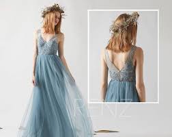 Bridesmaid Dress Dusty Blue Tulle Dress Wedding Dressillusion Etsy Dusty Blue Bridesmaid Dresses Boho Wedding Dress Lace Gold Bridesmaid Dresses