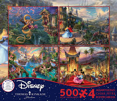 Thomas kinkade fantasia lady & the tramp winnie the pooh tangled disney dreams collection 4 in 1 jigsaw puzzle set 500. Ceaco Thomas Kinkade Disney Multipack 4 X 500 Pc Puzzles Tangled C I Love Puzzles