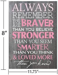 Get up to 20% off. Buy Beross Always Remember You Are Braver Than You Believe 8 X 11 75 Inch Inspirational Gifts Positive Wall Plaque Saying Quotes For Birthday Gifts For Girl Sister Mom Women Online In Indonesia B07ywkwlw4