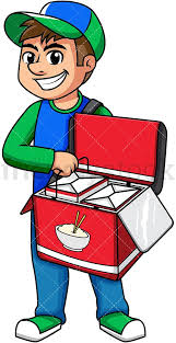 Man Delivering Chinese Food Cartoon Vector Clipart Friendlystock Food Cartoon Asian Food Delivery Cartoons Vector
