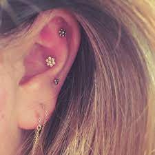 Outer Conch Inner Conch Helix And Lobe Piercing Anatometal By1oak Black Crystal Earrings Bar Stud Earrings Baby Ear Piercing