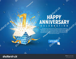 1 St Year Anniversary Banner With Open Burst Gift Box Template First Birthday Celebration And Abstract Text On Blue Anniversary Banner Year Anniversary Banner