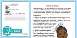 Introduction students are encouraged to develop a deeper understanding of the african american freedom struggle through the experiences of ruby bridges (born 1954). Fifth Grade Ruby Bridges Reading Passage Comprehension Activity
