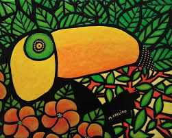 Colorful Original Painting Tropical Bird Canvas Wall Art Mosaic Texture Toucan Michelle Collins Art Bird Canvas Bird Paintings On Canvas Bird Art